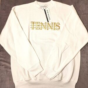Bob Mackie Tennis Rhinestone Sweatshirt Medium Ivory NWT Tenniscore